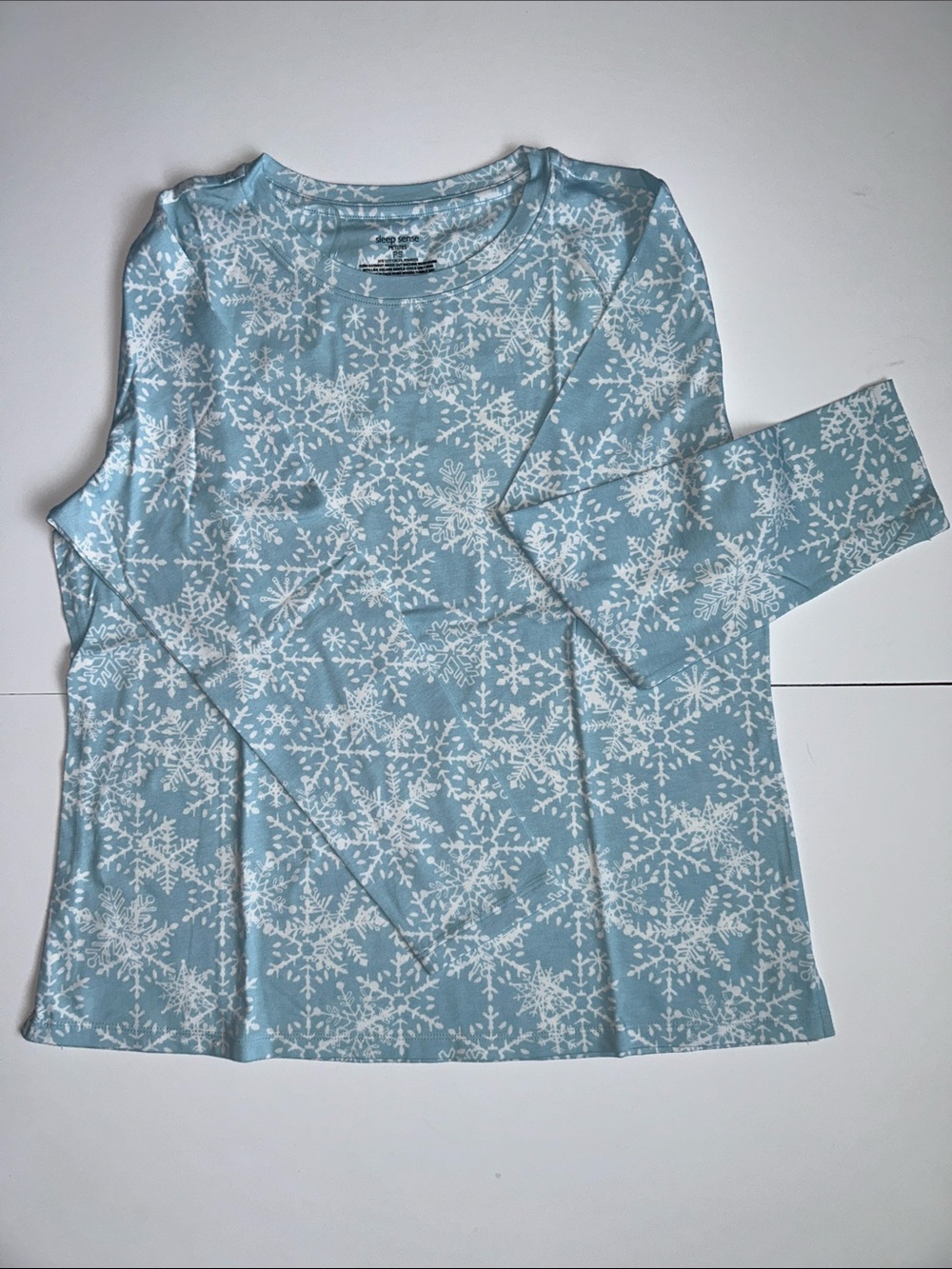 Sleep Sense Women's Light Blue Pajama Snowflake Long-Sleeve Petite Small